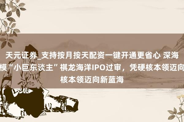 天元证券_支持按月按天配资一键开通更省心 深海油气规模“小巨东谈主”祺龙海洋IPO过审，凭硬核本领迈向新蓝海