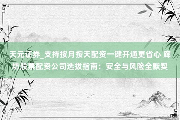 天元证券_支持按月按天配资一键开通更省心 廊坊股票配资公司选拔指南：安全与风险全默契