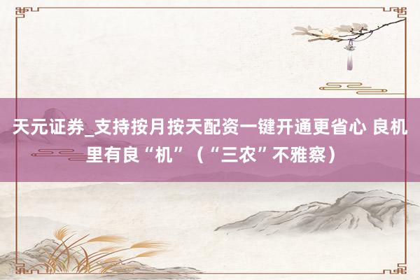 天元证券_支持按月按天配资一键开通更省心 良机里有良“机”（“三农”不雅察）