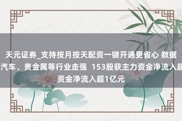天元证券_支持按月按天配资一键开通更省心 数据复盘丨汽车、贵金属等行业走强  153股获主力资金净流入超1亿元